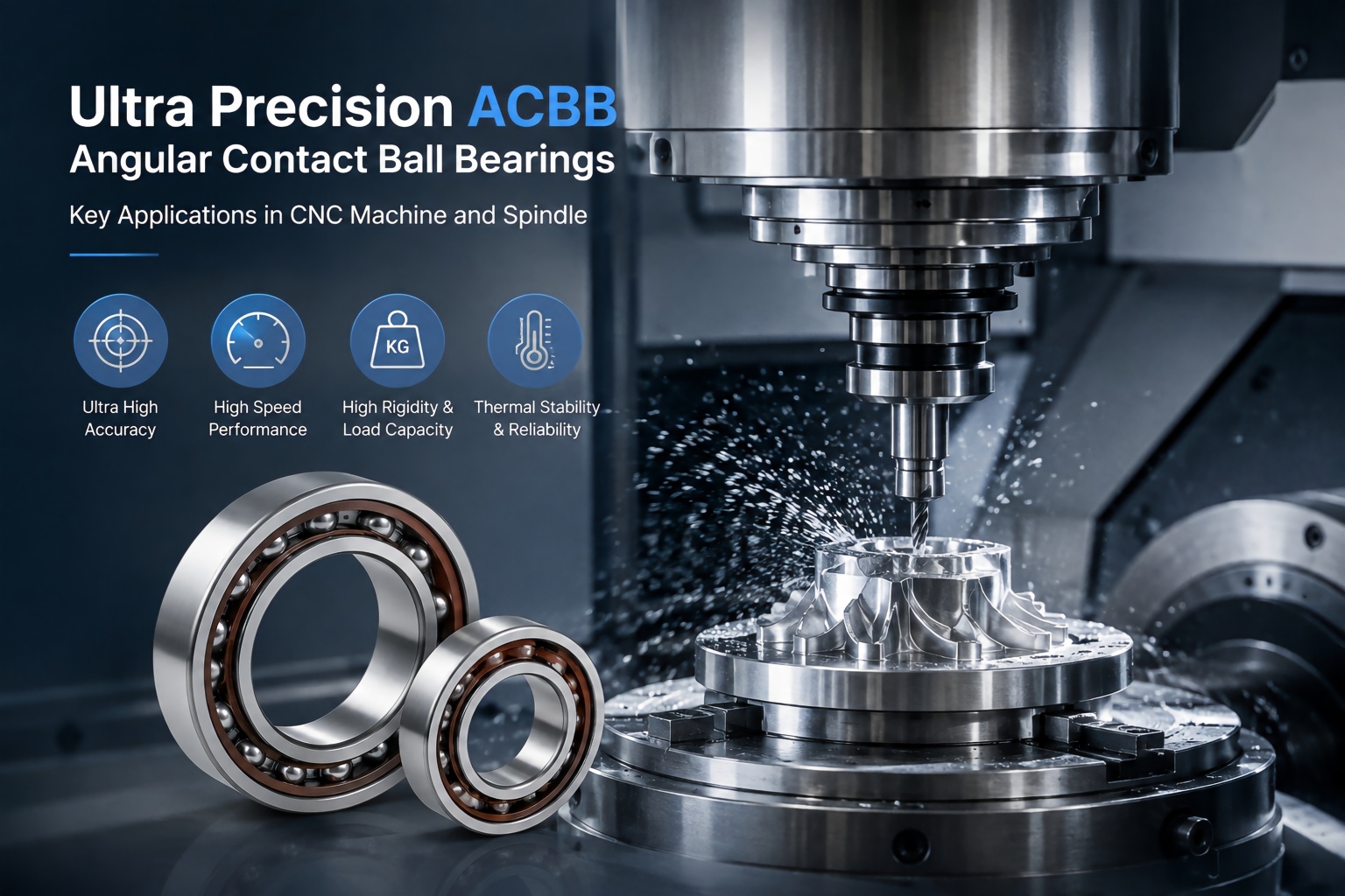محمل كروي ذو تلامس زاوي فائق الدقة ACBB: التطبيقات الرئيسية في ماكينات CNC والمغازل